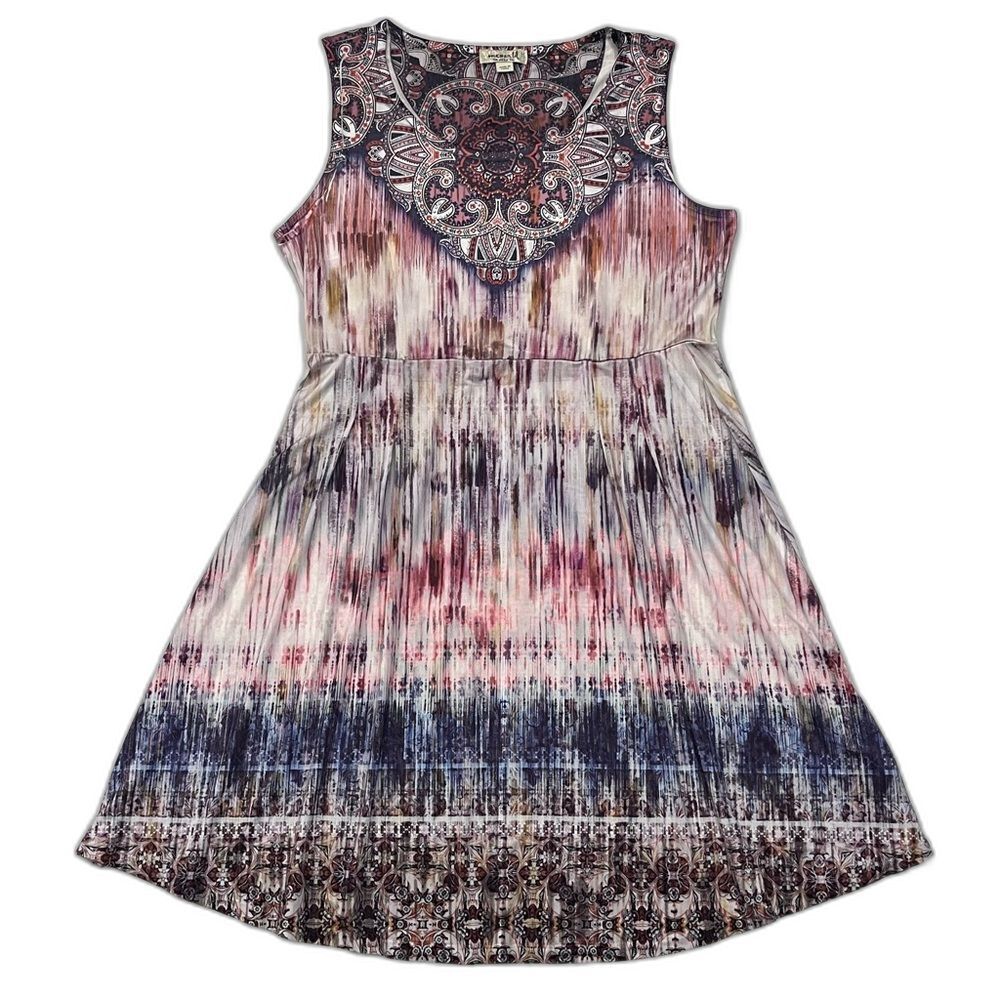ONE WORLD Live & Let Live Sleeveless Boho Ombre Print Paisley Neckline Dress